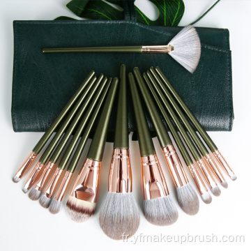 Brosse de maquillage à cheveux synthétiques synthétiques professionnels verts